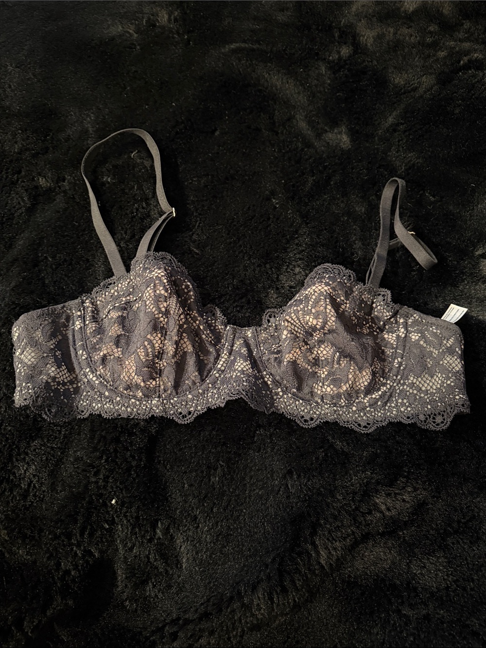 Free People Lace Underwire Bra with Sheer Floral Cups - Black 34A